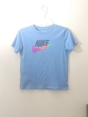 Nike Light Blue Tee with Multicolor Swoosh Size M